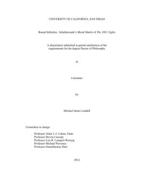 Scheherazade's Moral Matrix of the 1001 Nights a Dissertation Submitted