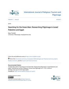Researching Pilgrimage in Israel/Palestine and Egypt," International Journal of Religious Tourism and Pilgrimage: Vol