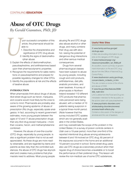 Abuse of OTC Drugs by Gerald Gianutsos, Phd, JD