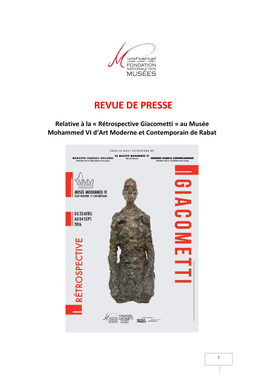 REVUE DE PRESSE Rétrospective Giacometti Au MMVI