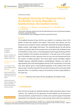 Bryophyte Diversity of Calcareous Fens in the Bashkir Cis-Urals (Republic of Bashkortostan, the Southern Urals) E