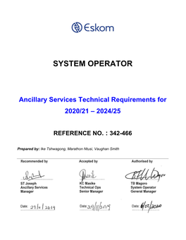 Ancillary Services Technical Requirements for 2020/21 – 2024/25