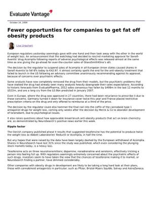 Fewer Opportunties for Companies to Get Fat Off Obesity Products