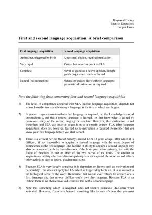 First and Second Language Acquisition: a Brief Comparison