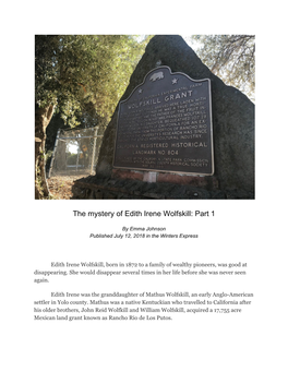 The Mystery of Edith Irene Wolfskill: Part 1