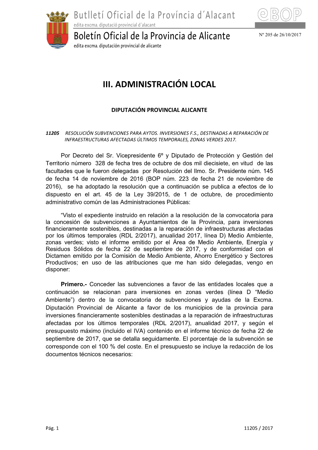 Butlletí Oficial De La Província D´Alacant Boletín Oficial De La