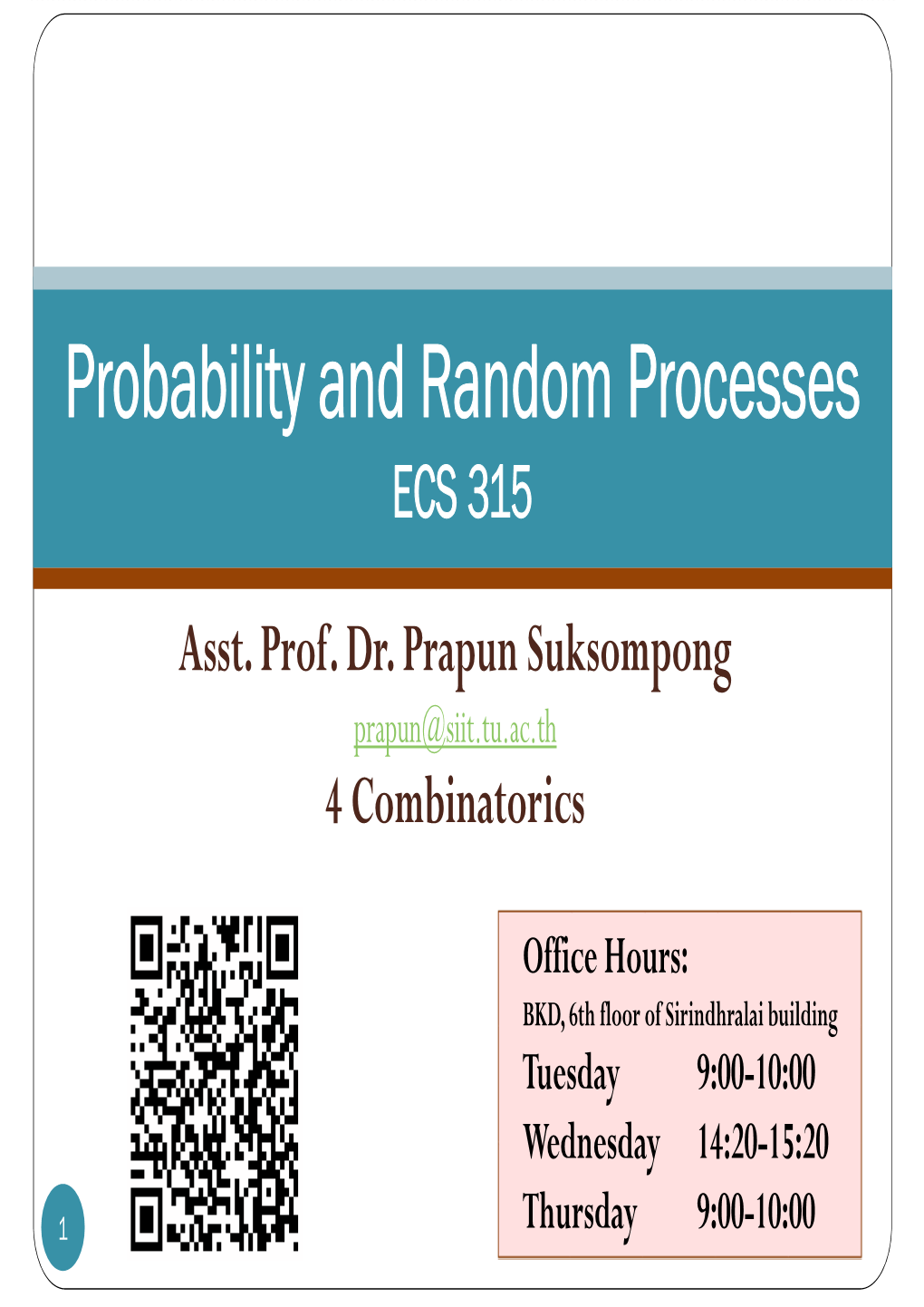 Probability and Random Processes ECS 315