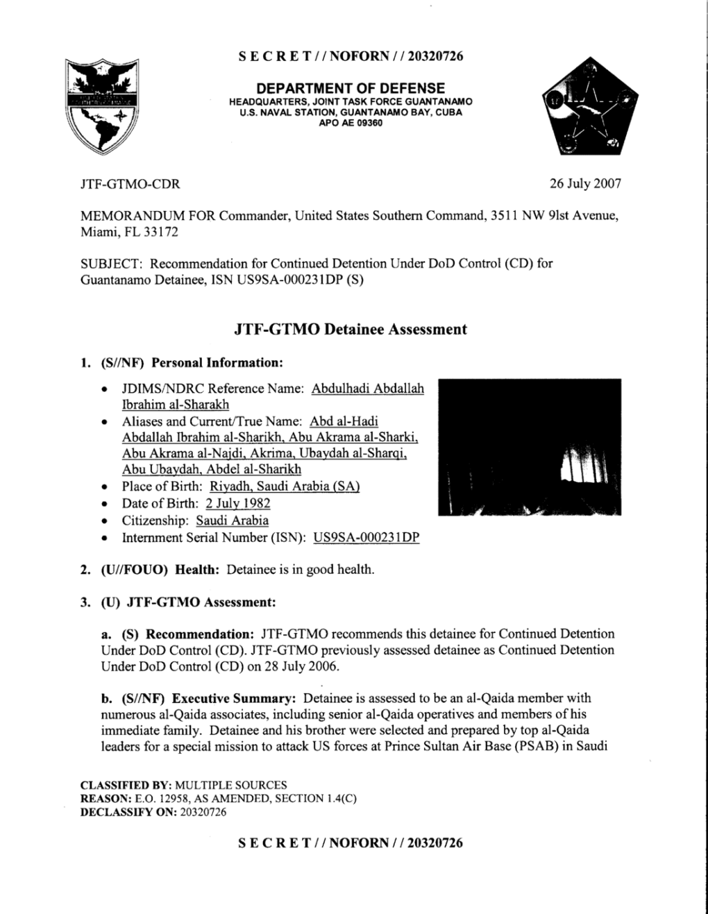 2. ( U //FOUO Health: Detainee Is in Good Health