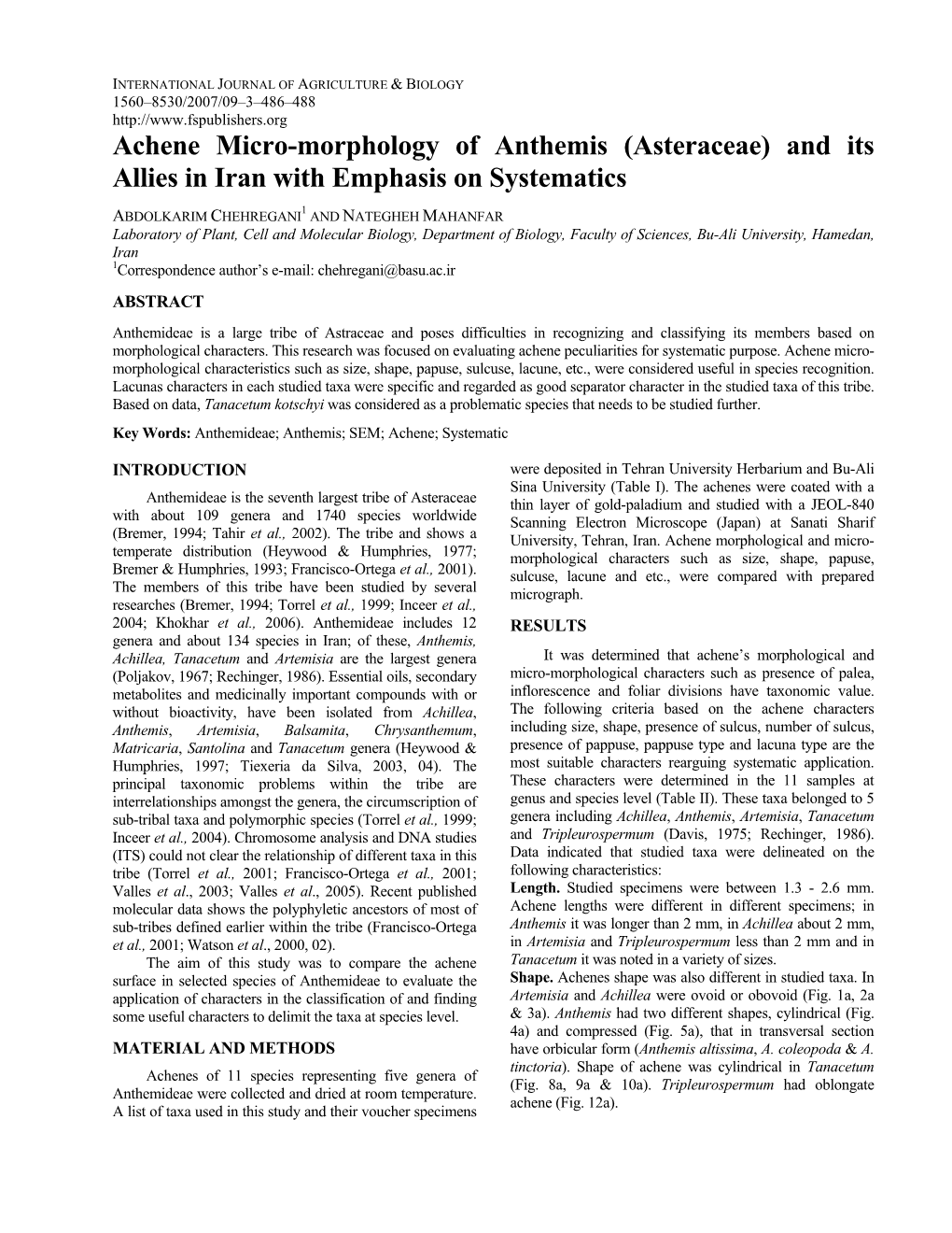 Achene Micro-Morphology of Anthemis (Asteraceae) and Its Allies in Iran with Emphasis on Systematics