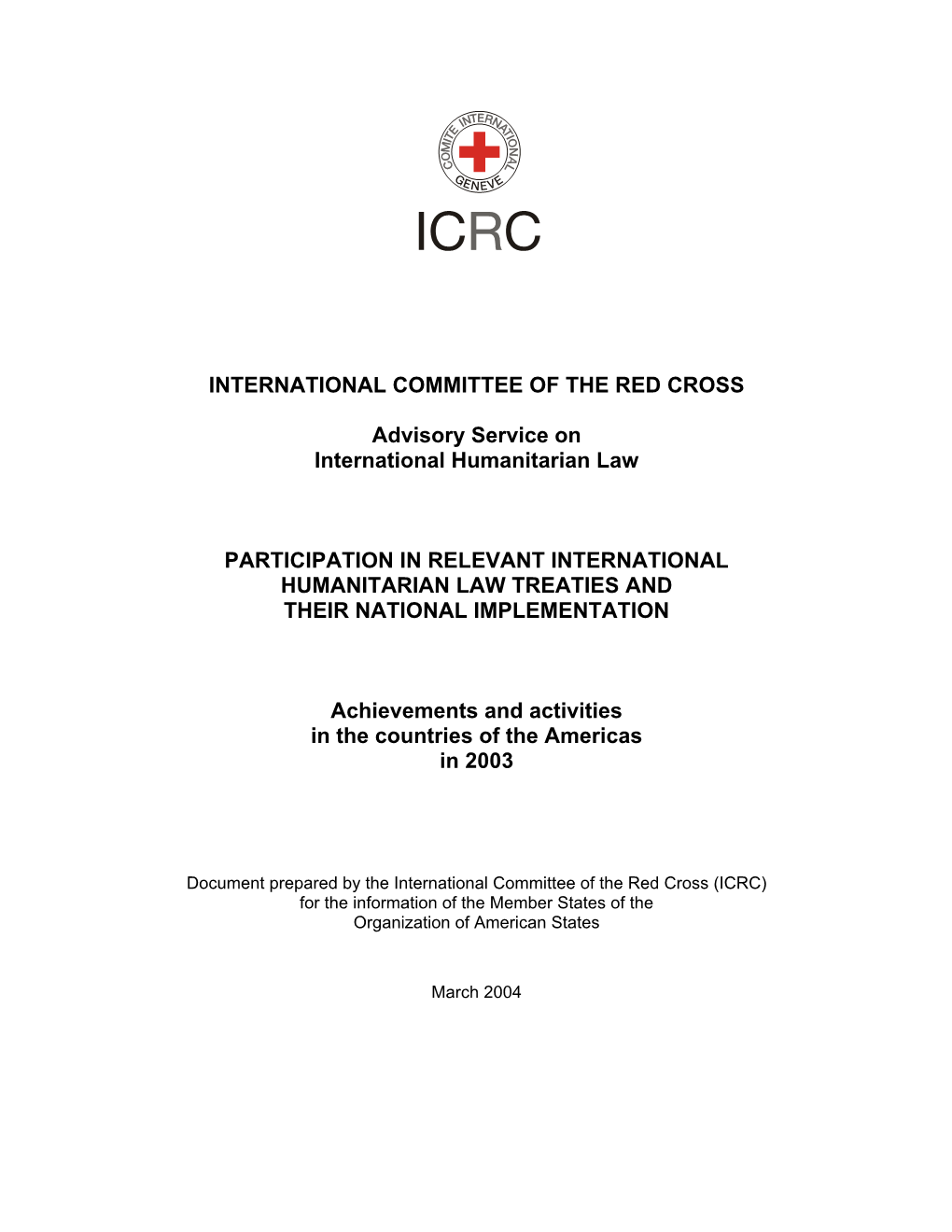 INTERNATIONAL COMMITTEE of the RED CROSS Advisory Service