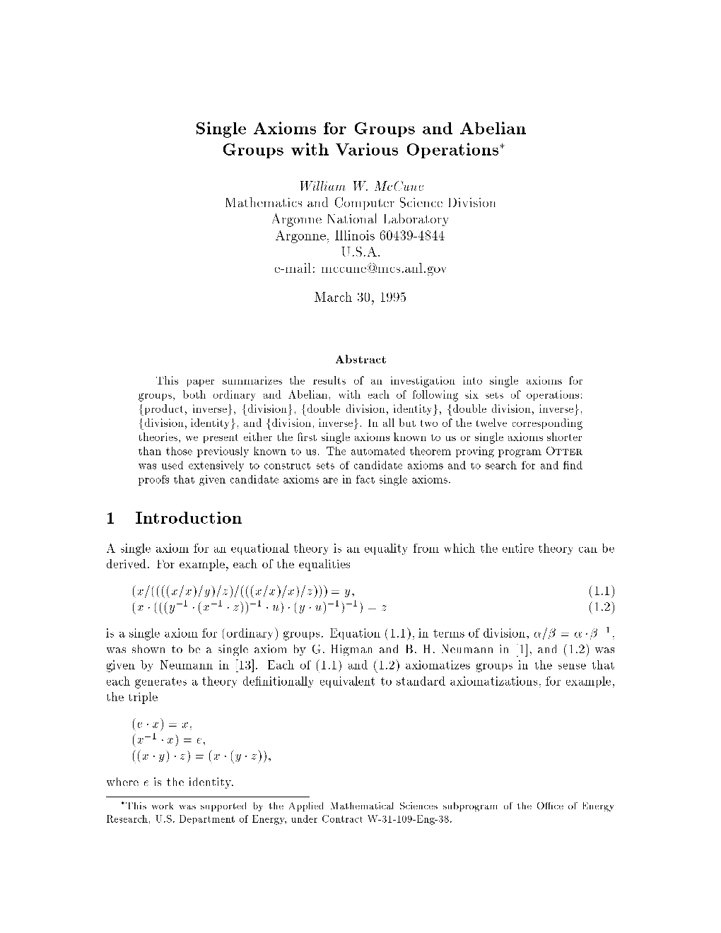 Single Axioms for Groups and Abelian Groups with Various Operations 1