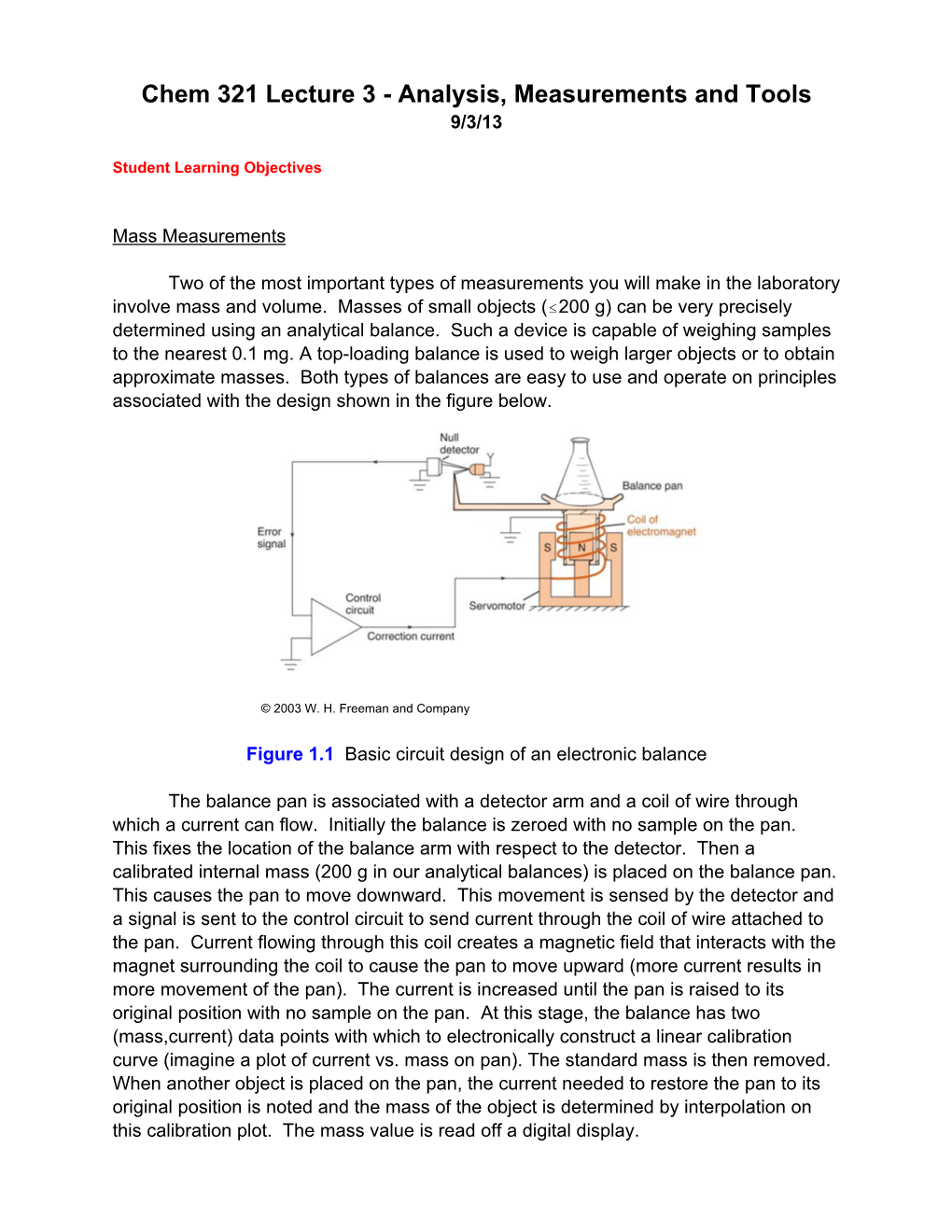 Chem 321 Lecture 3 - Analysis, Measurements and Tools 9/3/13