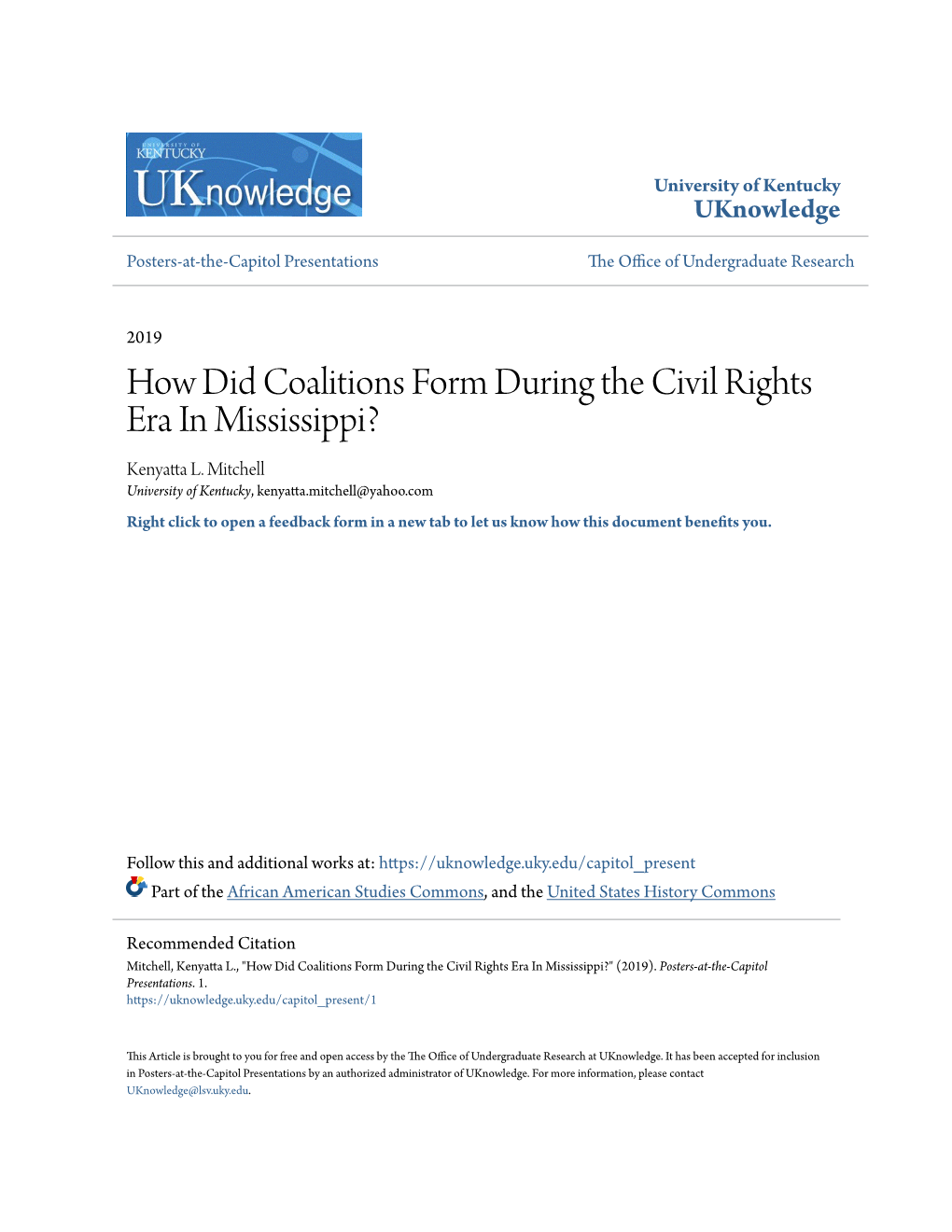 How Did Coalitions Form During the Civil Rights Era in Mississippi? Kenyatta L