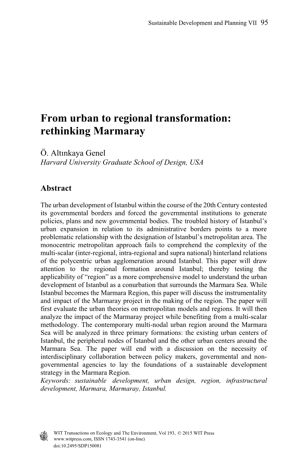 From Urban to Regional Transformation: Rethinking Marmaray