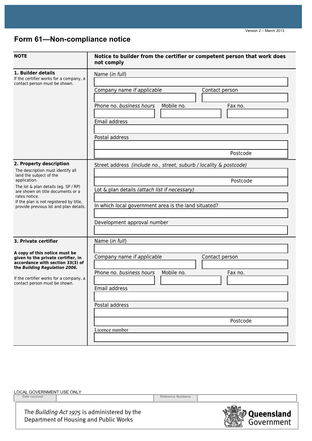 Form 61 Non-Compliance Notice