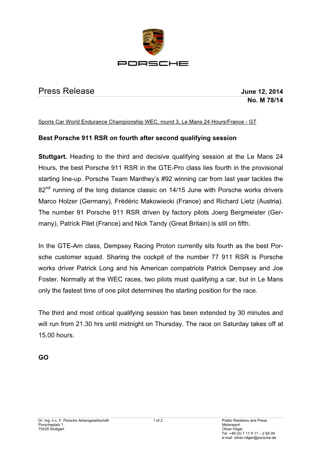 Press Release June 12, 2014 No