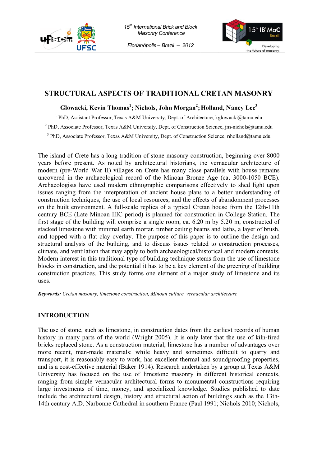 Structural Aspects of Traditional Cretan Masonry