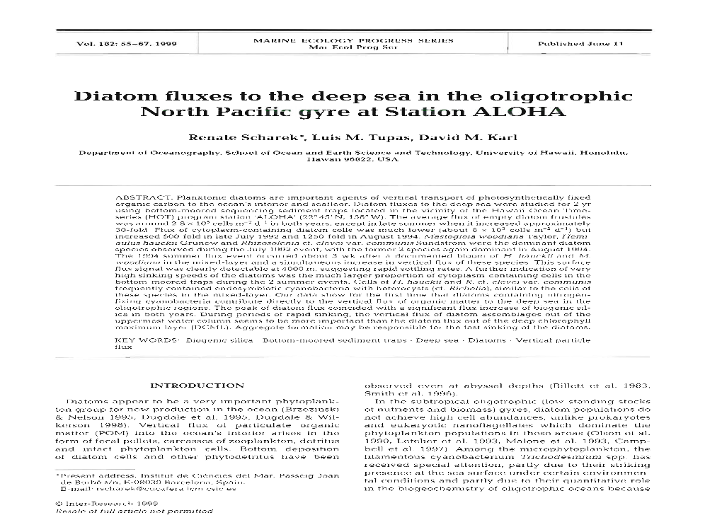 Diatom Fluxes to the Deep Sea in the Oligotrophic North Pacific Gyre at Station ALOHA