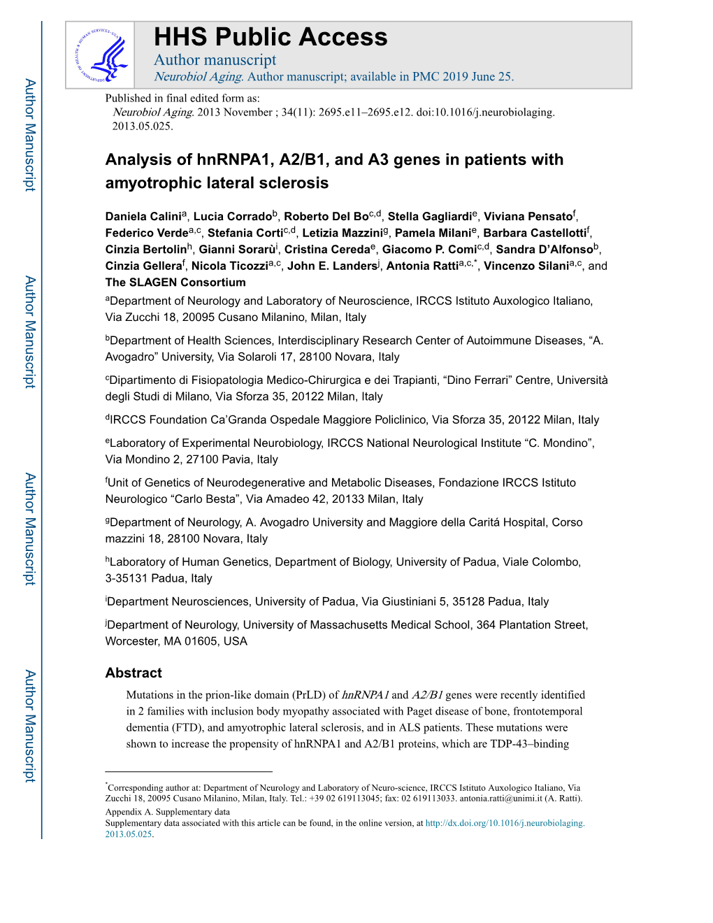 Analysis of Hnrnpa1, A2/B1, and A3 Genes in Patients with Amyotrophic Lateral Sclerosis