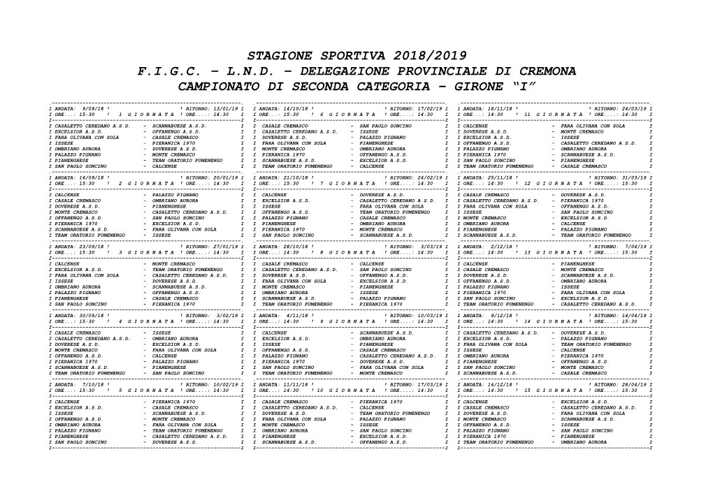 Stagione Sportiva 2018/2019 Figc – Lnd