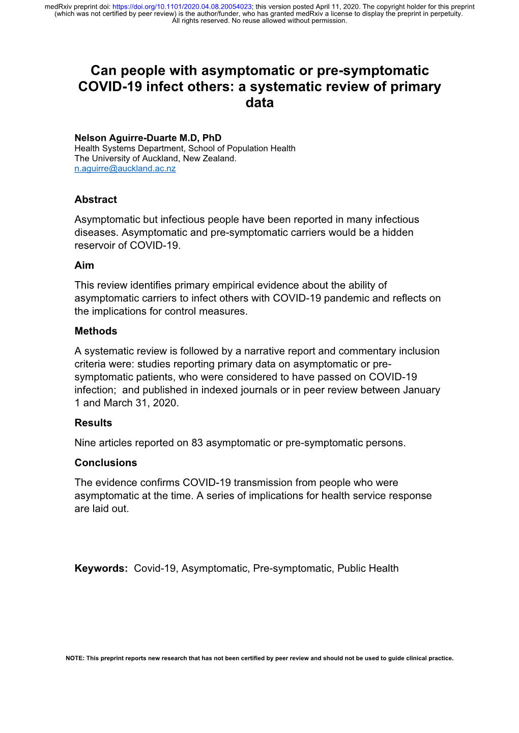 Can People with Asymptomatic Or Pre-Symptomatic COVID-19 Infect Others: a Systematic Review of Primary Data