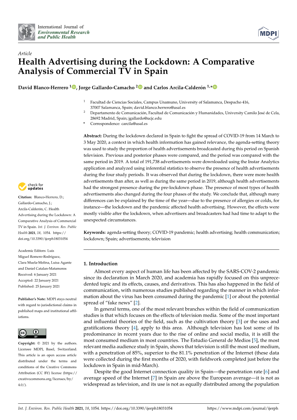 Health Advertising During the Lockdown: a Comparative Analysis of Commercial TV in Spain
