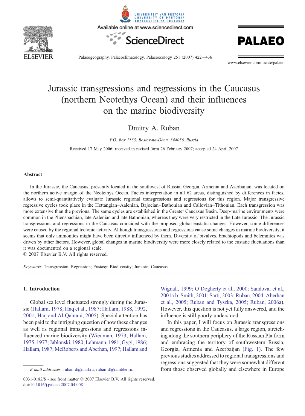 Jurassic Transgressions and Regressions in the Caucasus (Northern Neotethys Ocean) and Their Influences on the Marine Biodiversity
