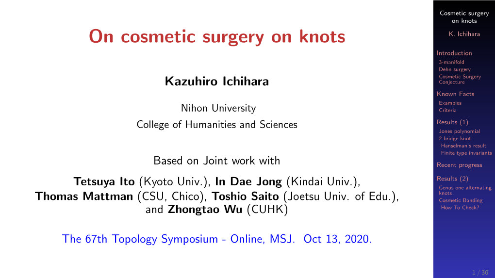 On Cosmetic Surgery on Knots K