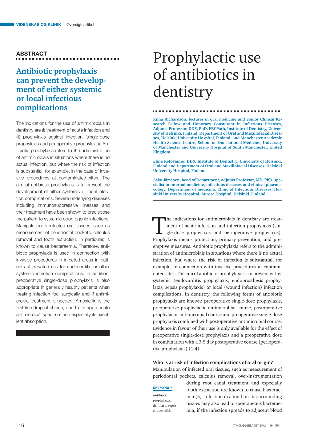 Prophylactic Use of Antibiotics in Dentistry