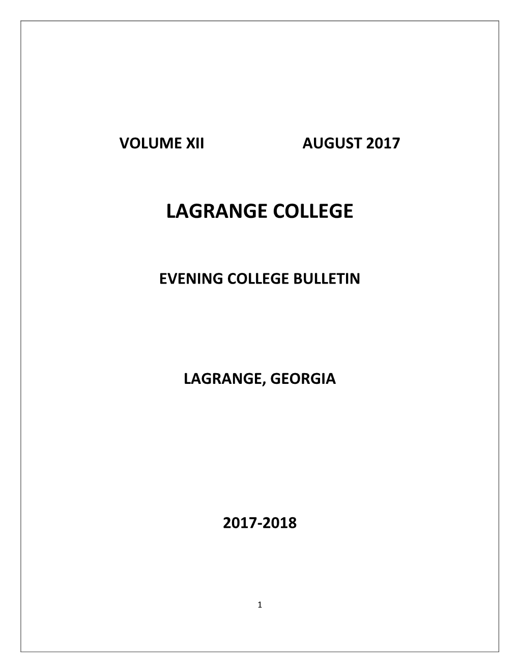 Evening College Bulletin Lagrange, Georgia 2017-2018