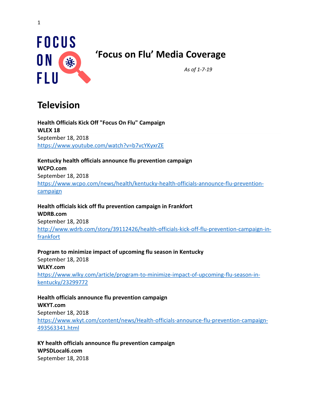 'Focus on Flu' Media Coverage Television