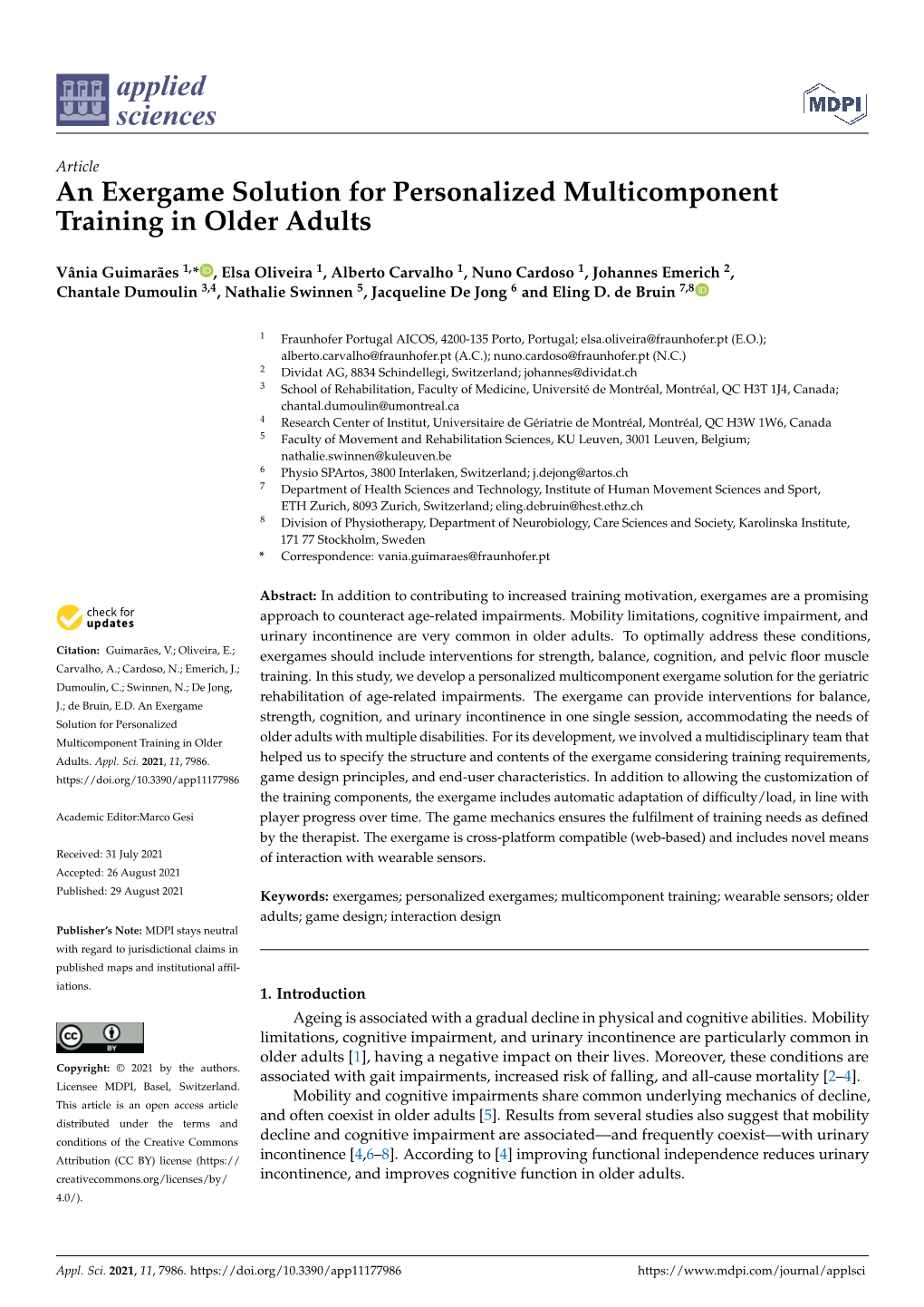 An Exergame Solution for Personalized Multicomponent Training in Older Adults