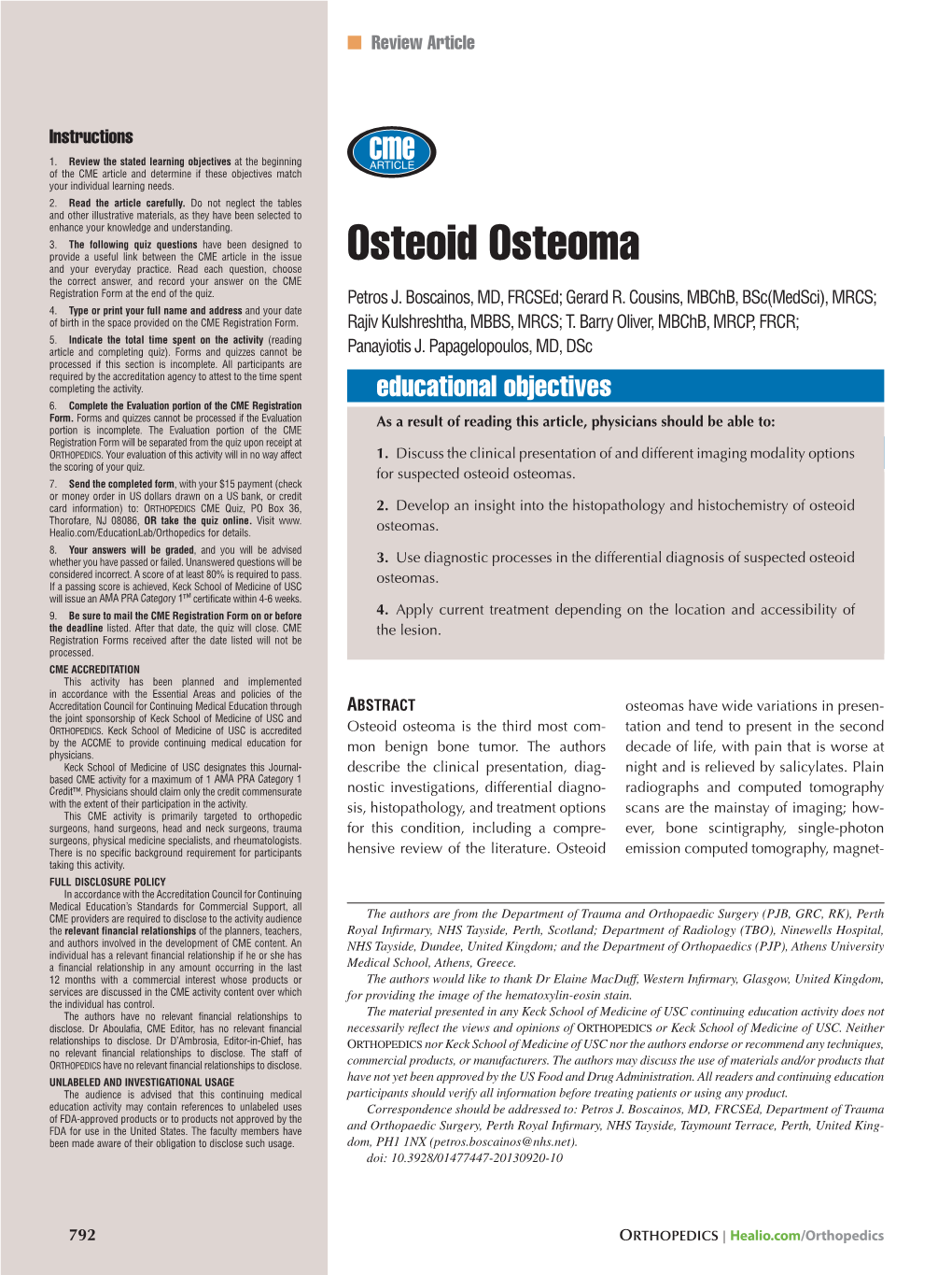 Osteoid Osteoma and Your Everyday Practice