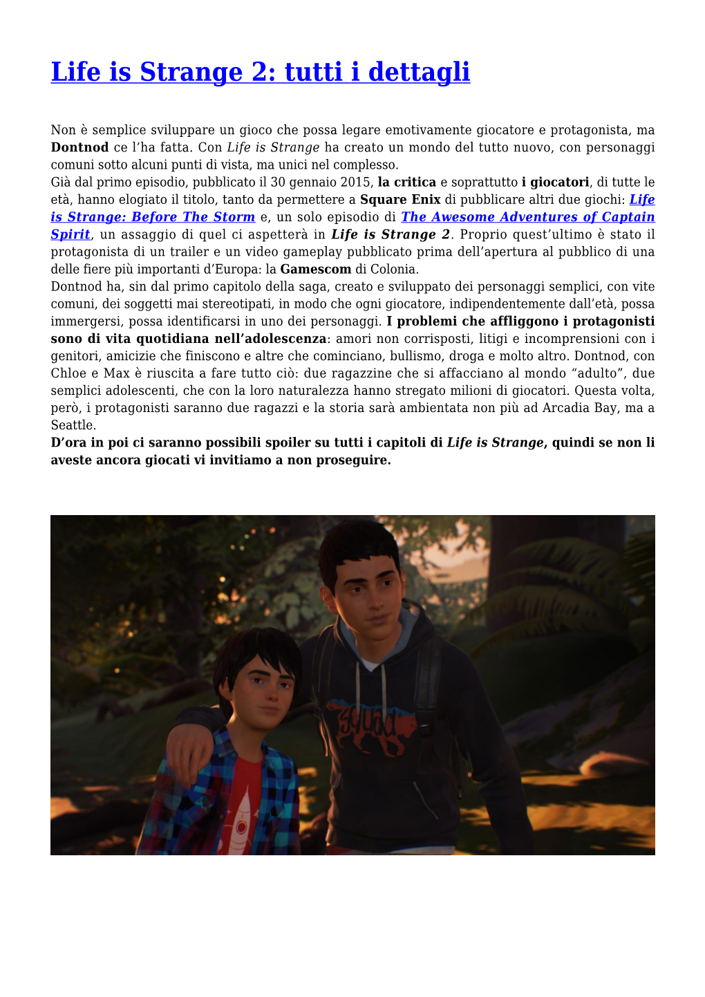 Life Is Strange 2: Tutti I Dettagli