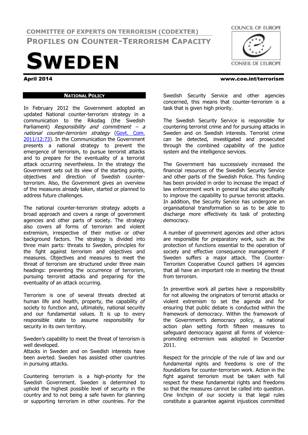 Sweden and on Swedish Interests