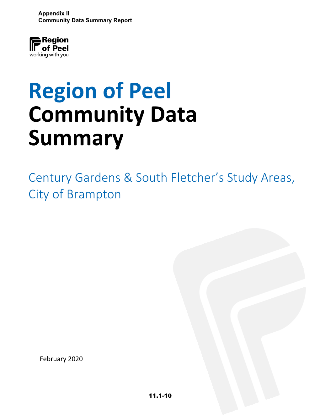 Region of Peel Community Data Summary