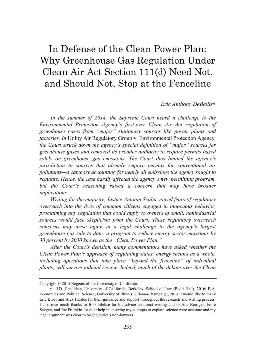 Why Greenhouse Gas Regulation Under Clean Air Act Section 111(D) Need Not, and Should Not, Stop at the Fenceline