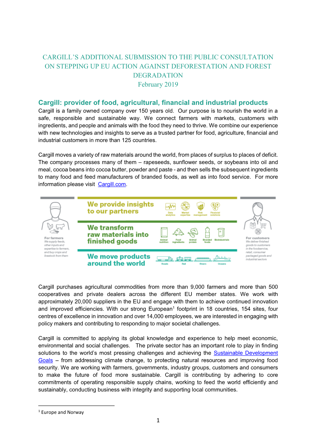 CARGILL’S ADDITIONAL SUBMISSION to the PUBLIC CONSULTATION on STEPPING up EU ACTION AGAINST DEFORESTATION and FOREST DEGRADATION February 2019