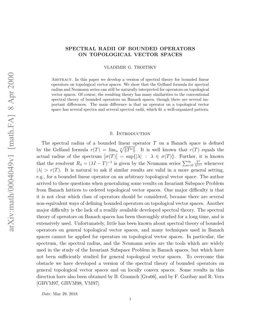 Spectral Radii of Bounded Operators on Topological Vector Spaces