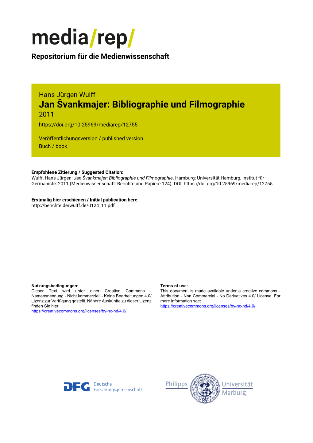 Jan Švankmajer: Bibliographie Und Filmographie 2011