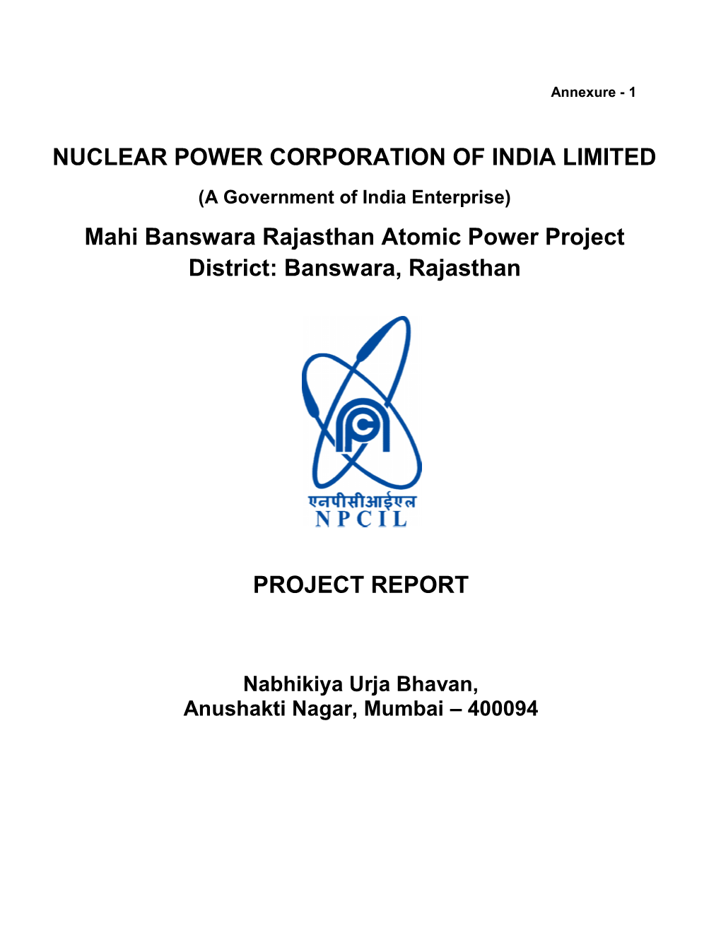 NUCLEAR POWER CORPORA Mahi Banswara Rajasthan a District