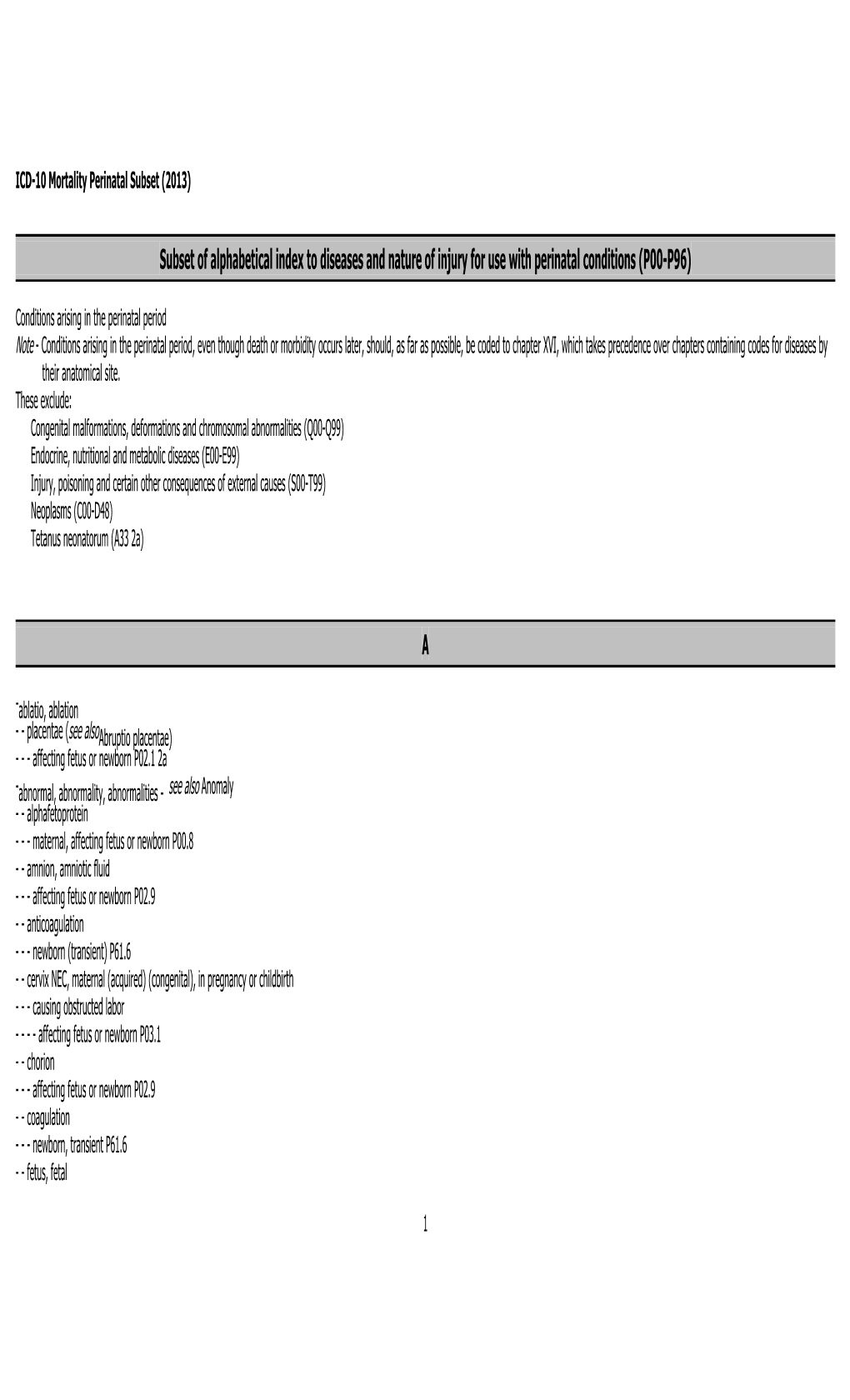 Mortality Perinatal Subset, 2013