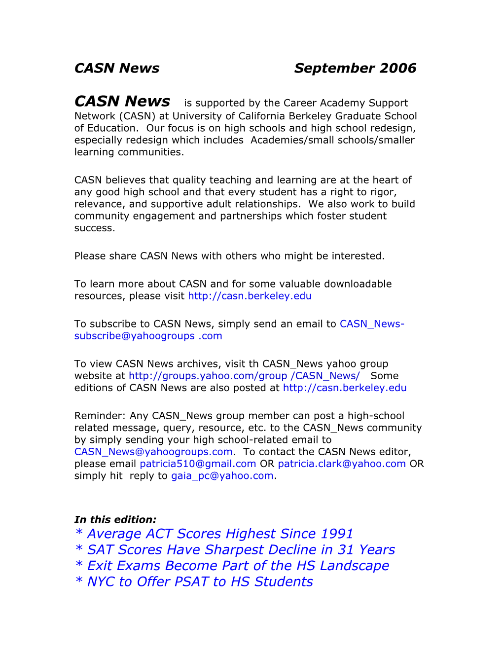 CASN News September 2006