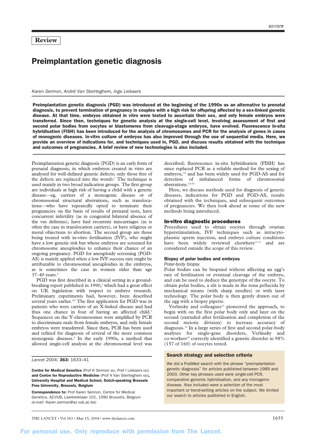 Preimplantation Genetic Diagnosis