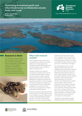 Protecting Threatened Quolls and Other Biodiversity on Kimberley Islands from Cane Toads