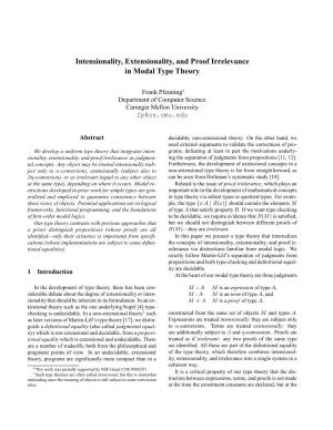 Intensionality, Extensionality, and Proof Irrelevance in Modal Type Theory