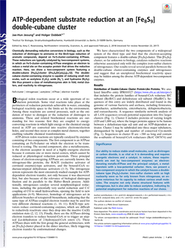 ATP-Dependent Substrate Reduction at an [Fe8s9] Double-Cubane Cluster