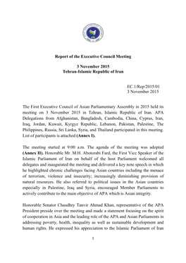 Report of the Executive Council Meeting 3 November 2015 Tehran-Islamic Republic of Iran EC.1/Rep/2015/01 3 November 2015