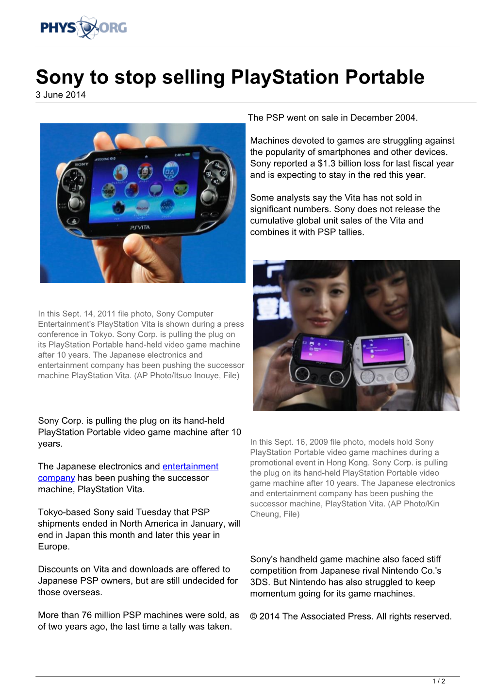 Sony to Stop Selling Playstation Portable 3 June 2014