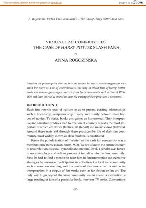 Virtual Fan Communities – the Case of Harry Potter Slash Fans